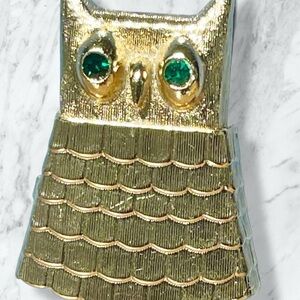 Avon Gold and Green Owl Brooch